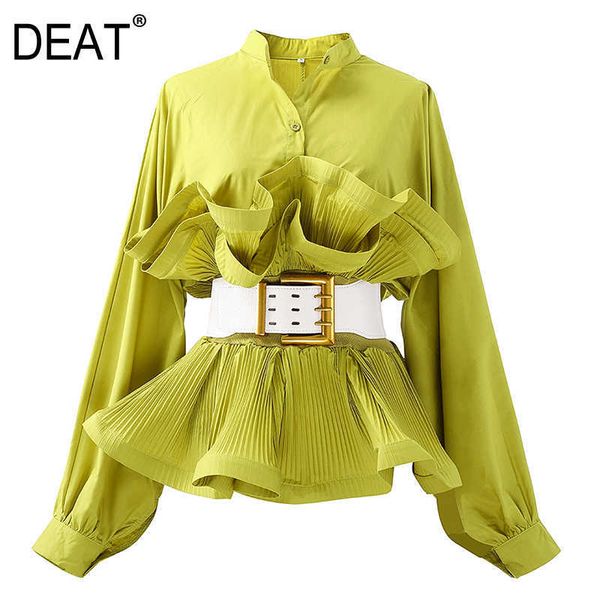 

[deat] spring fashion single-breasted solid color ruffles long sleeve round neck loose shirt women 13d180 210527, White