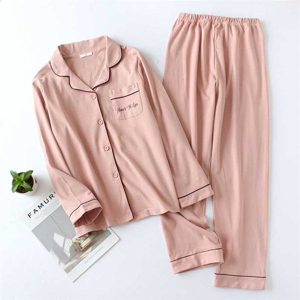 Pigiama in cotone da coppia per pantaloni a maniche lunghe autunnali e invernali Multi colori Donna Uomo Homewear Suit 211112