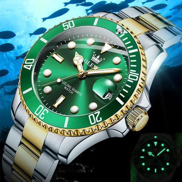 Saatı Üst Marka Erkekler İzle Yeşil Lüks Moda Su Geçirmez Kuvars Spor Saati Reloj Hombre + Kutusu Için Paslanmaz Çelik Saatler