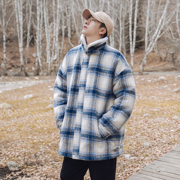 

2021 new winter thick lamb wool jacket men's warmth fashion casual retro plaid men wild loose korean short coat mens clothes m-2xl zxp7, Black