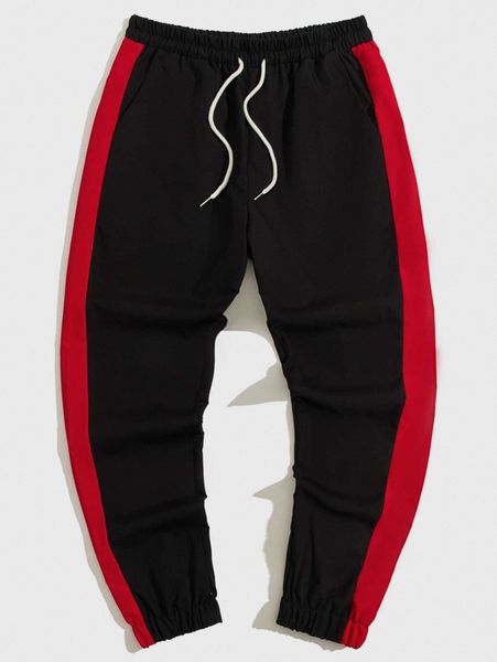 

romwe guys striped side pants v3ig#, Black