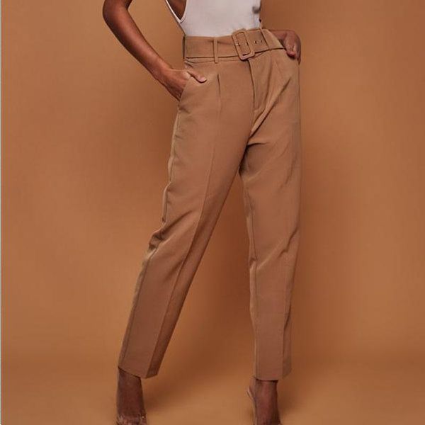 

women's pants & capris harem women 2021 summer suit casual ol elastic high waist slim work formal plus size trousers, Black;white