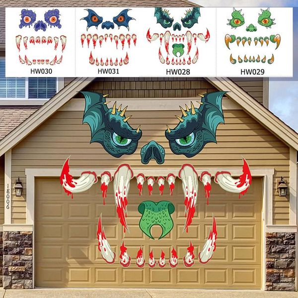 

window stickers halloween monsters face outdoor decoration with eyes fangs nostril garage door archway entryway car home decorations craft