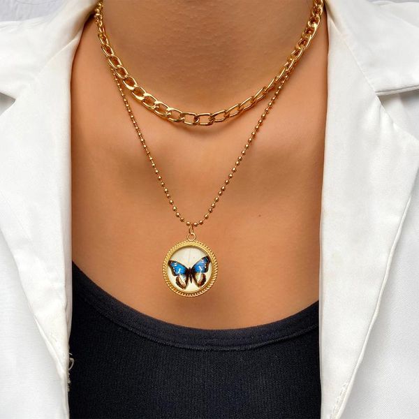 

chains butterfly pendant double necklace clavicle chain creative retro simple alloy, Silver