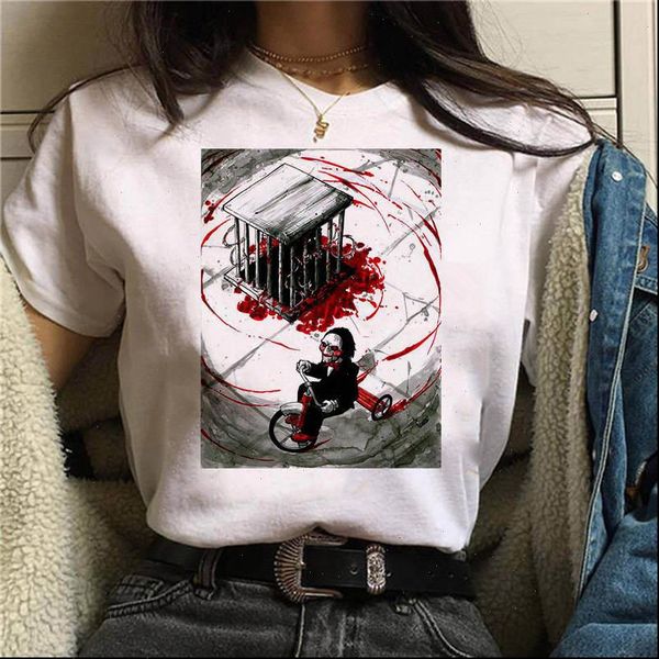 

halloween shirt horror characters print t shirt women summer new fashion loose casual cotton tee shirt 90s young girls, White