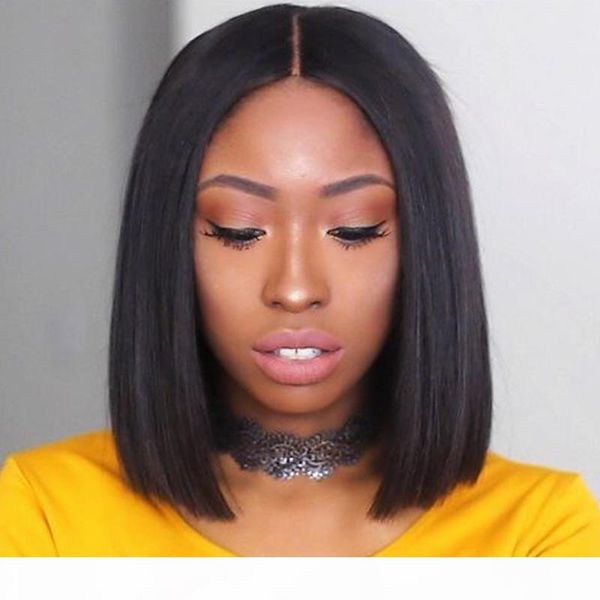 

bob lace front human hair wigs pre plucked with baby hair straight virgin brazilian short lace wigs for black women, Black;brown