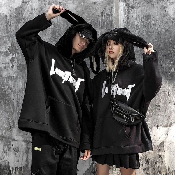 

spring gothic harajuku hoodies women cute rabbit ear pullover fashionable loose slim long preppy coath sweatshirts woman clothes, White