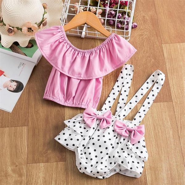 

clothing sets summer baby girls 2pcs set short sleeve polka dot strap romper with bowknot born birthday party toddler outfits, White