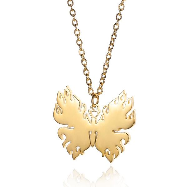 

pendant necklaces flame butterfly necklace hip-hop rock titanium stainless steel chain jewelry for men and women gift, Silver