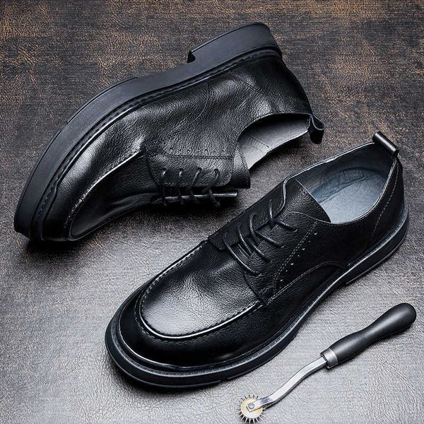 

new men's black business dress british cow thick bottom soft breathable casual leather shoes