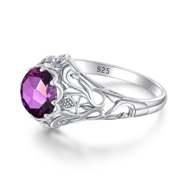 

cluster rings wowen jewelry real 925 silver vintage amethyst with round natural gemstone wedding engagement fine for women, Golden;silver