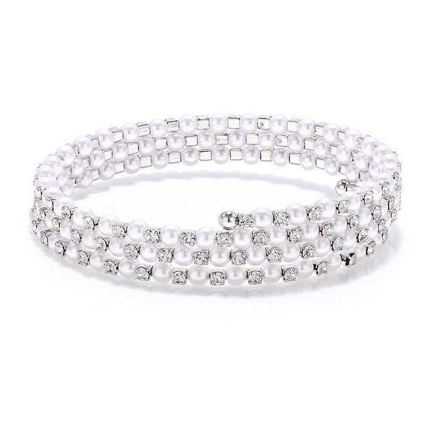 

korean style imitation pearl bracelets multi layer with crystal rhinestones bracelets for bridal wedding q0717, Black