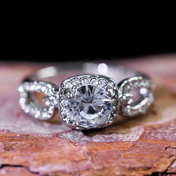 

wedding rings fashion unique shape silver color classic round white cubic zircon for women female band gift, Slivery;golden