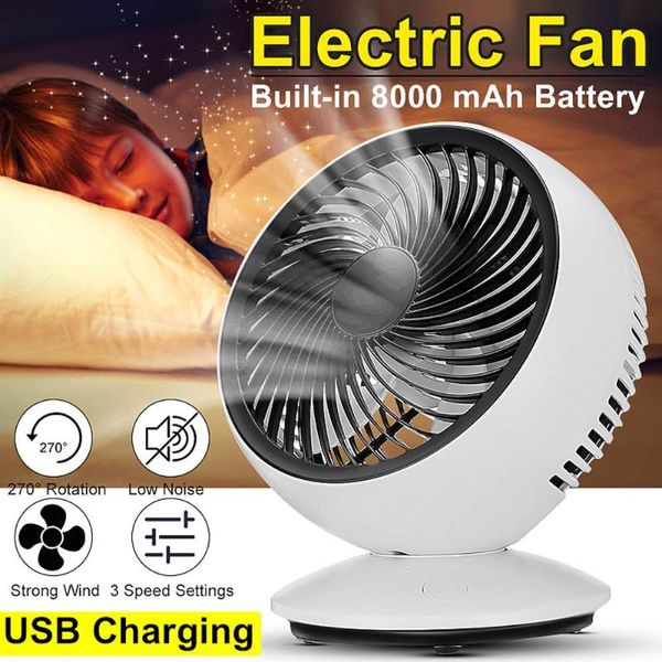 

augienb electric fans portable mini desk fans / usb rechargeable / 3-speed 270Â° automatic rotation six-leaf disassemble