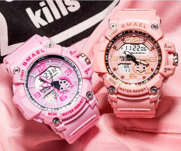 

valentine's day new smael 44mm 1808 quartz ditigal mens womens watch multifunction boy pink tup strap student sport watches a06b8, Slivery;brown