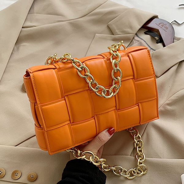 

women crossbody bag weave flap bags for women 2020 quality leather thick chain shoulder messenger bags female handbag and purse