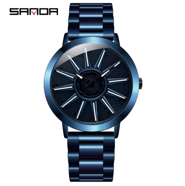 

wristwatches sanda 2021 sell men watch fashion cool rotating dial quartz wheel wristwatch magnet buckle gifts relogio masculino 1032, Slivery;brown