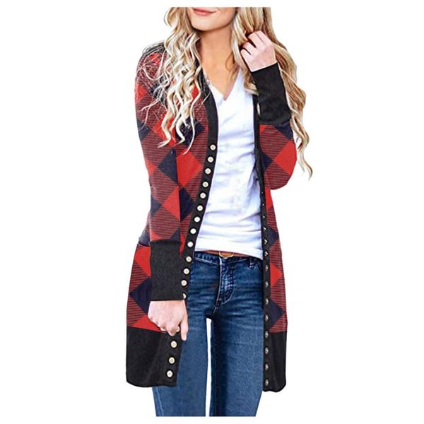 

women's knits & tees plaid women cardigans long sleeve loose mid length knittwear casual sweater cardigan female thin knitted coat #g2, White
