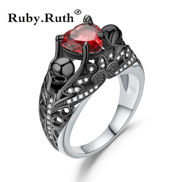 

wedding rings vintage skull heart cz stone black ring for women fashion jewelry gift, Slivery;golden