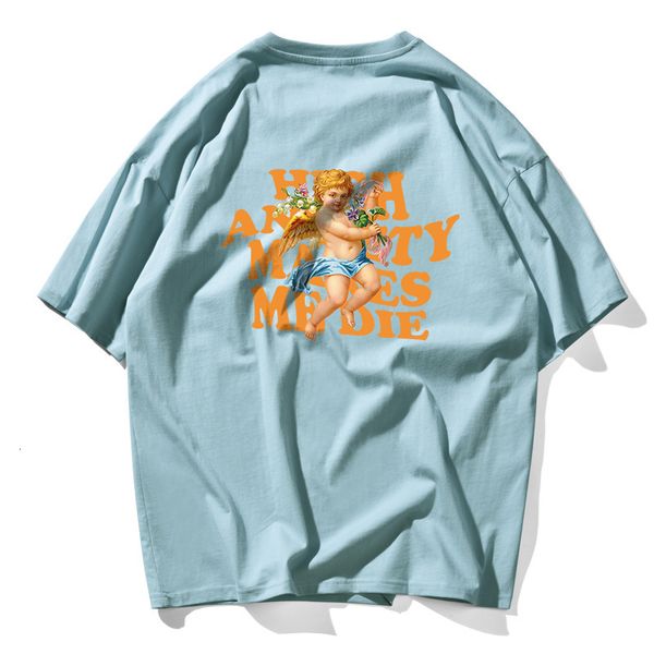 

2021 new fashion lovers couple retro angel oil paiting print t shirts men qulity 100% cotton tee skateboard white t-shirt ssty