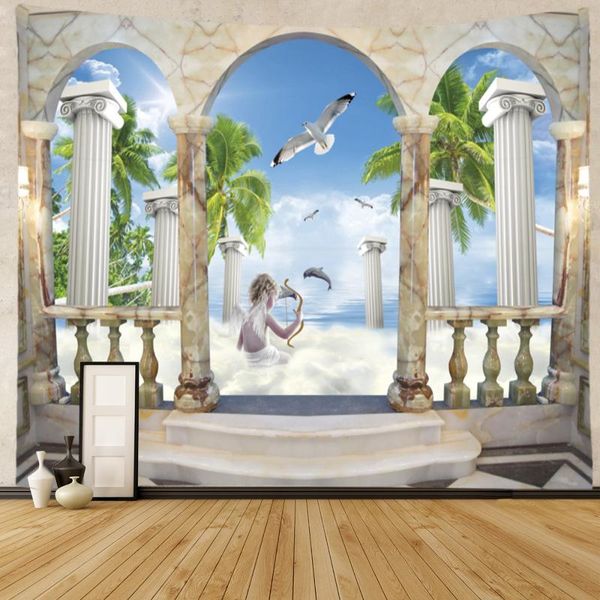 

tapestries sepyue little angel in the arch pattern tapestry wall hanging landscape home decor