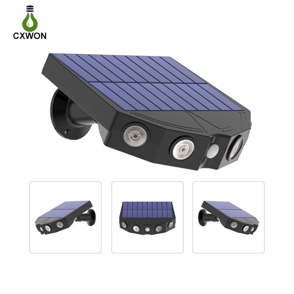 Lampada da parete solare da 2 pezzi Lampioni stradali a LED per esterni Telecamera di simulazione Sensore di movimento PIR Faretto da percorso impermeabile per patio giardino