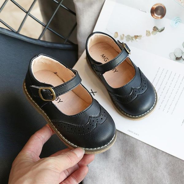 

athletic & outdoor 2021 spring autumn leather casual shoes girls kids pu children's soft soled british style sandals versatile c, Black