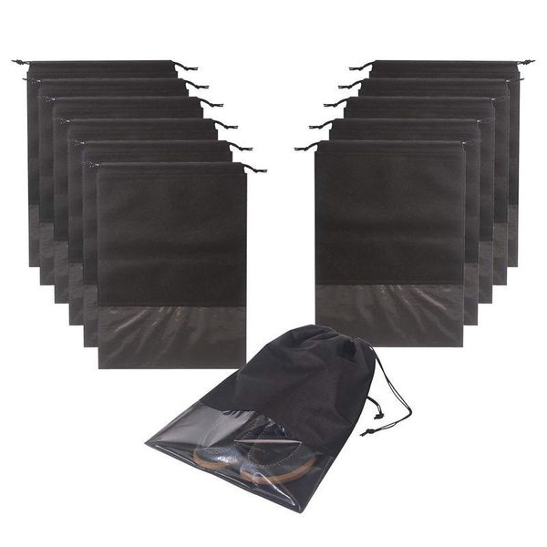 

12pcs travel shoe bags waterproof non-woven storage with rope for men and women shoes pouch packing organizers, x-large, black