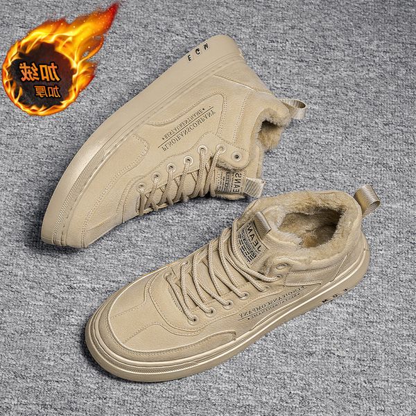 

winter men's shoes plush sports leisure board waterproof and anti-skid site work labor protection tide warm cotton, Black