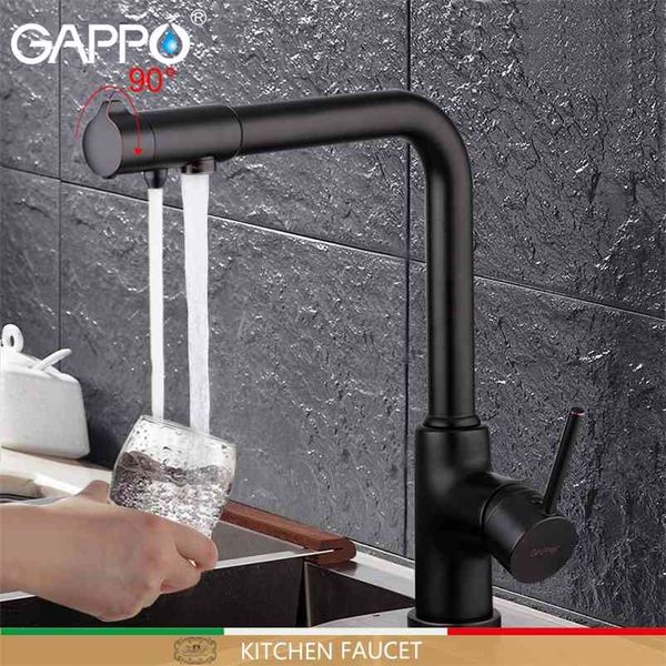 Faucet da cozinha PO com pia de torneira de água filtrada Misturador de guindaste preto Torneira 210719