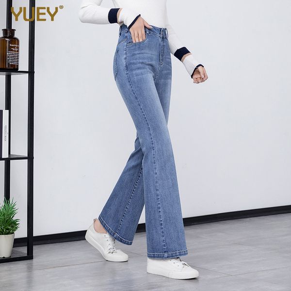 Yuey primavera verão novo jeans mulheres cintura alta estiramento em linha reta tornozelo comprimento magro lindo lenha jeans boot corte pantyhose 210222