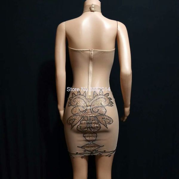 

new sparkly rhinestones sleeveless dress women prom evening birthday party crystals dress mesh see through nightclub outfit, Black;red