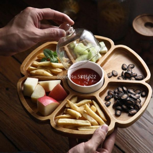 

dishes & plates petal shaped six compartments, nut box, dried fruit plate, creative compartment snack plate with ceramic bowl cover