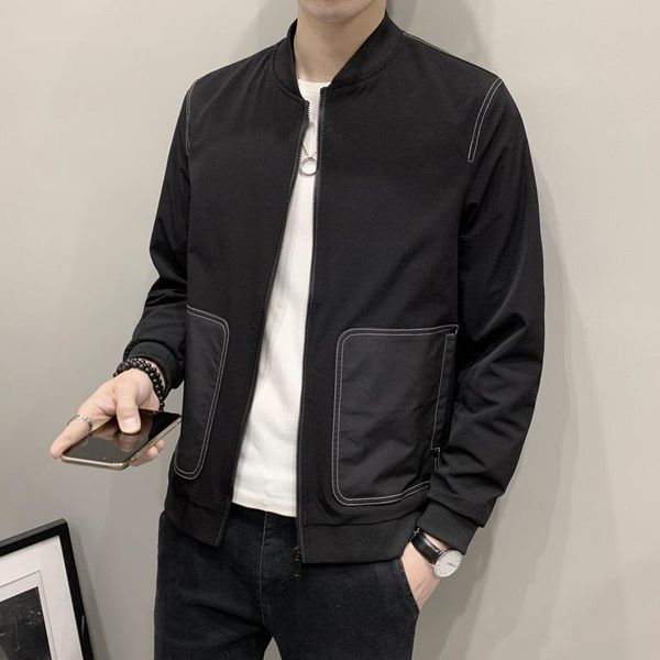 

men's jackets jacket 2021 spring baseball collar color collage stand, Black;brown
