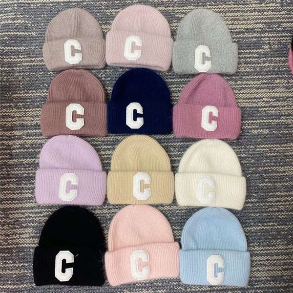 

hat large c-mark rabbit wool women's autumn and winter version versatile thickened warm ear protection pullover knitted, Blue;gray