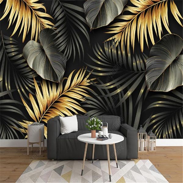 

wallpapers nordic hand painted tropical plant leaf line light luxury wallpaper for living room tv background wall paper home decor mural