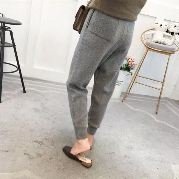 

pantalon mujer pants new arrival drawstring flat high solid casual worsted none 2021 thick knit feet women's warm wool waist, Black;white
