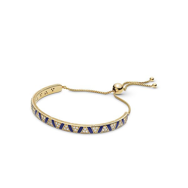 

new 18k yellow gold bracelets original box for 925 sterling silver blue stripes adjustable size bracelet with box4617012, Golden;silver