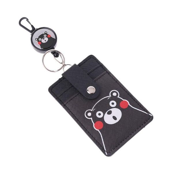 

card holders cartoon pu leather business id case badge holder anti-lost retractable keychain, Brown;gray