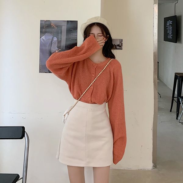 

2021 new wild slim round neck solid color knitted sweater jacket cardigan long sleeve fashion warmth wsb4, White;black