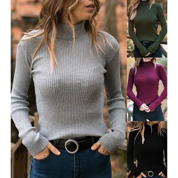 

ladies high neck long sleeve slim sweater t-shirt casual sweater oversized winter clothes women 2021, White;black