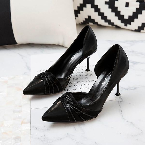 

dress shoes women's high heels pumps blue 2021 female party shoe ladies stiletto pointed fashion zapatos de mujer u14-49, Black