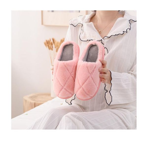 

slippers cotton home women's round head soft bottom warm couple plush winter, Black