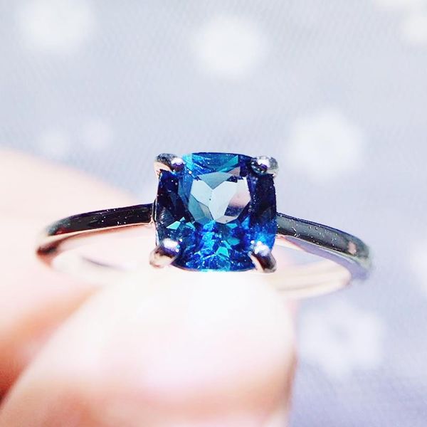 

cluster rings per jewelry natural blue z square simple ring 6*6mm 1.3ct gemstone 925 sterling silver fine q204278, Golden;silver