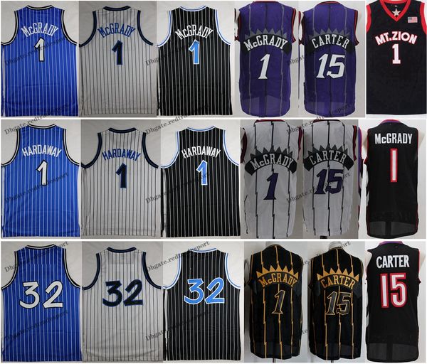 Mi08 NCAA Vintage 1996 Basquete Jersey Penny Hardaway 1 T-Mac Tracy McGrady Vince Carter 15 Jerseys Azul Preto Camisas Costuradas