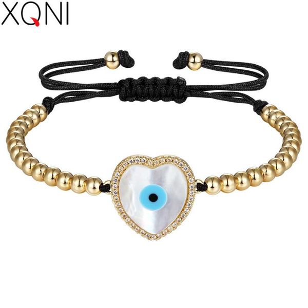 

charm bracelets xqni natural shell & cubic zircon evil eyes design heart pattern adjustable bracelet for women strand bead weaved jewelry, Golden;silver