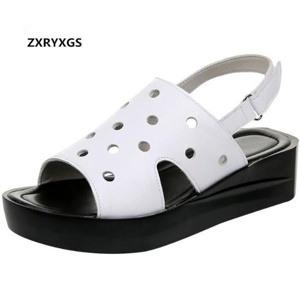 

dress shoes 2021 open toe genuine leather sandals for women elegant fashion thick bottom wedges white black