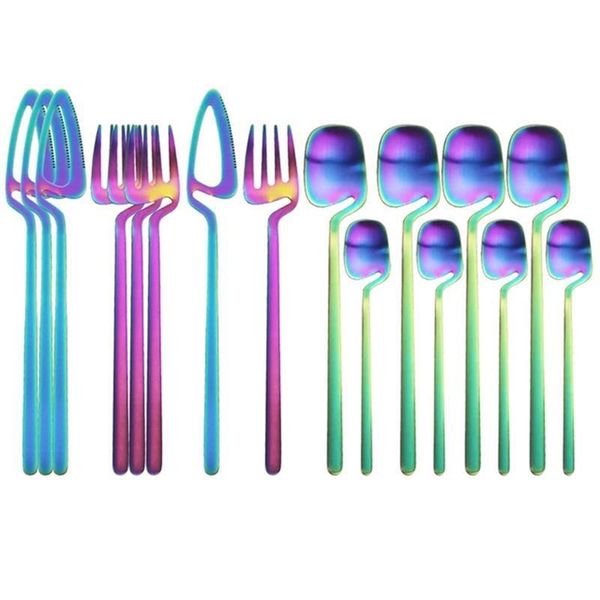 

dinnerware sets 4set/16pcs rainbow dining spoon fork knife kit home kitchen tableware cutlery ice cream desserts soup coffee
