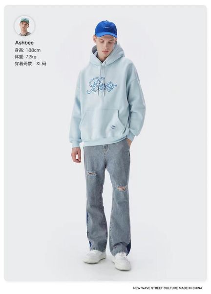 

men's jeans menswear | 2021 autumn trend hole stitching color matching washed old loose micro pull, Blue