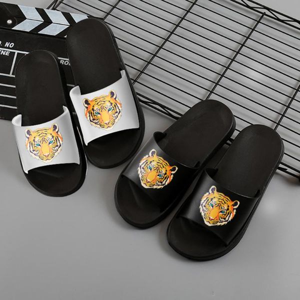 

slippers men fashionable tiger pattern indoor summer beach sandals slides home slipper, Black